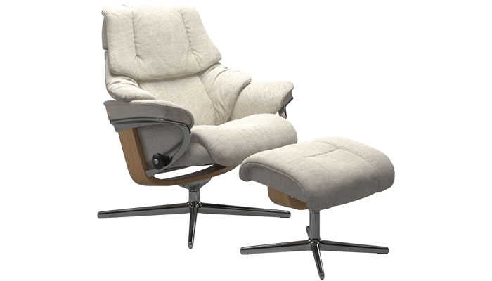 Stressless Reno with Cross Base and Stool in Peony Light Beige Fabric
